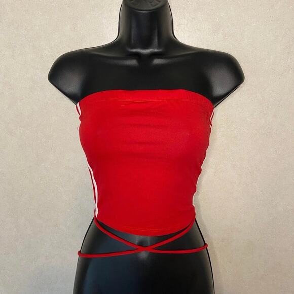 2x Active USA Knit Crop Tank Top Tube Crop Top Criss Cross Back Strappy blue red - Picture 5 of 14